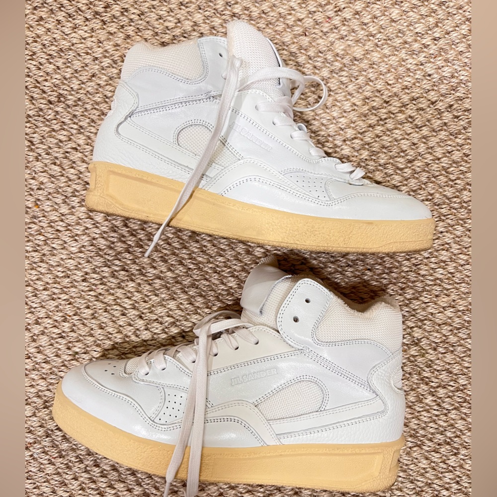 JIL SANDER BASKET white basketball sneakers SO CUTE size 40/9 leather excellent